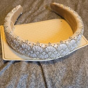 Embellished White Pearl Beaded Headband - Women Accessories